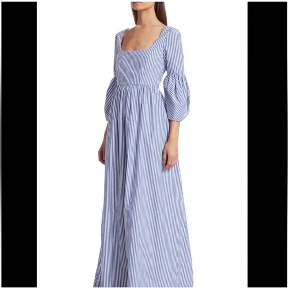STAUD Blue White Striped Plumeria Long Dress Cottage Cotton‎ Size 00 - Picture 2 of 13